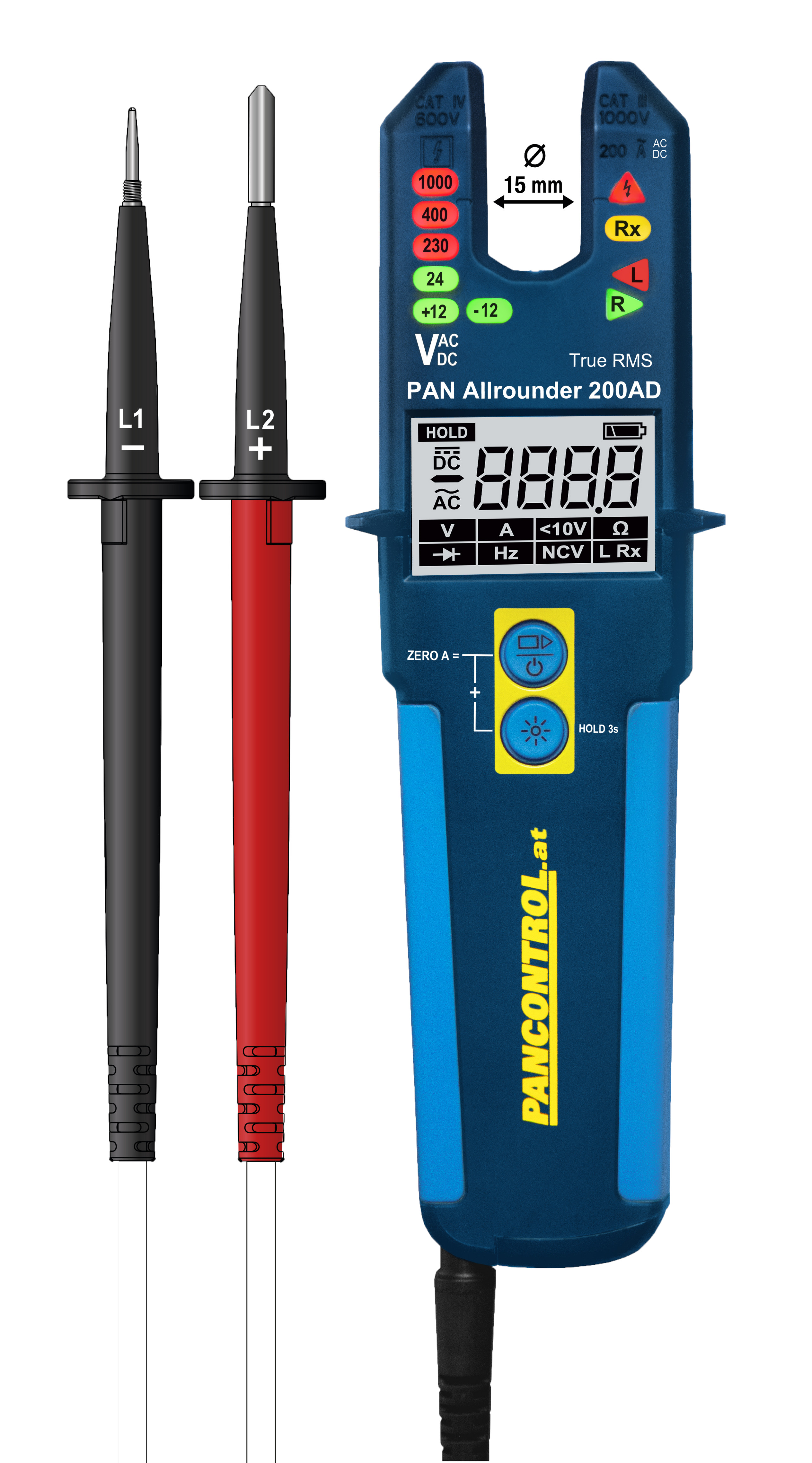 Strom-/Spannungsprüfer LED+LCD 200A AC/DC 1000VAC, 1500VDC