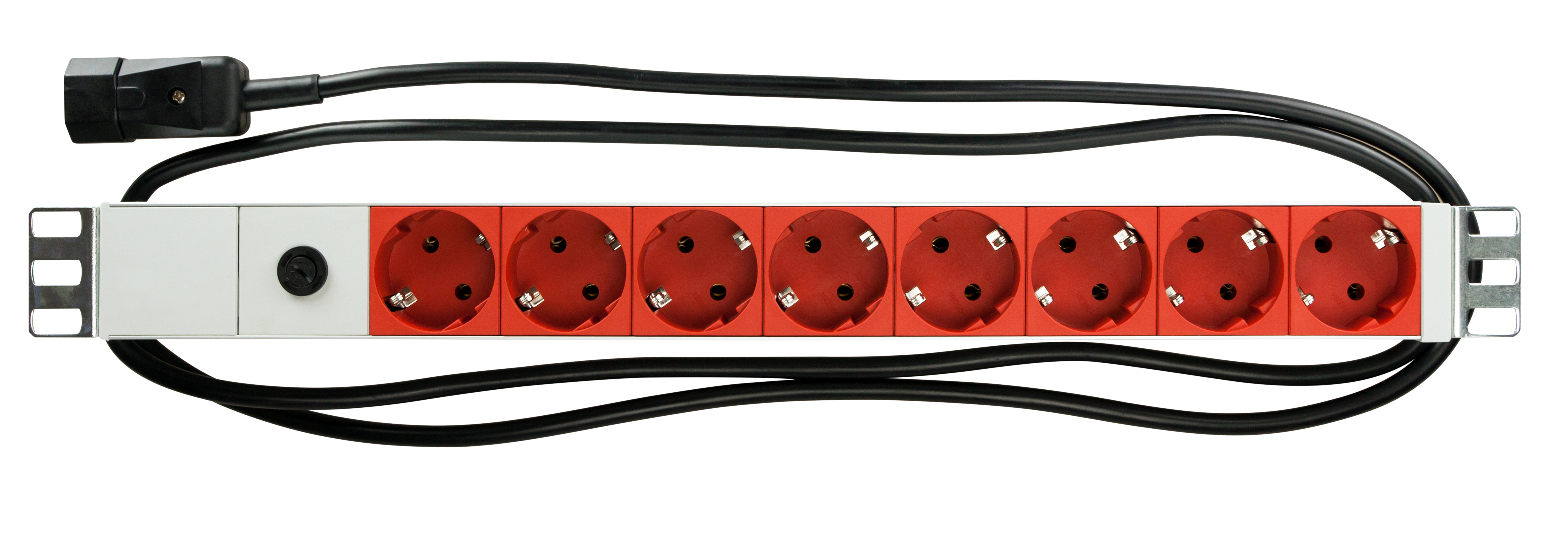 Foto: 19" Netzleiste für USV, 8xSchuko Rot, 2m-Kabel mit C14 (c) Schrack