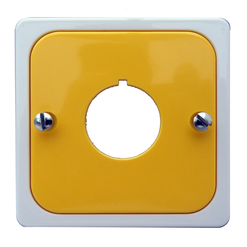 Foto: Zentralplatte für Befehlsgeräte mit Loch 22,5 gelb/perlweiß (c) Schrack