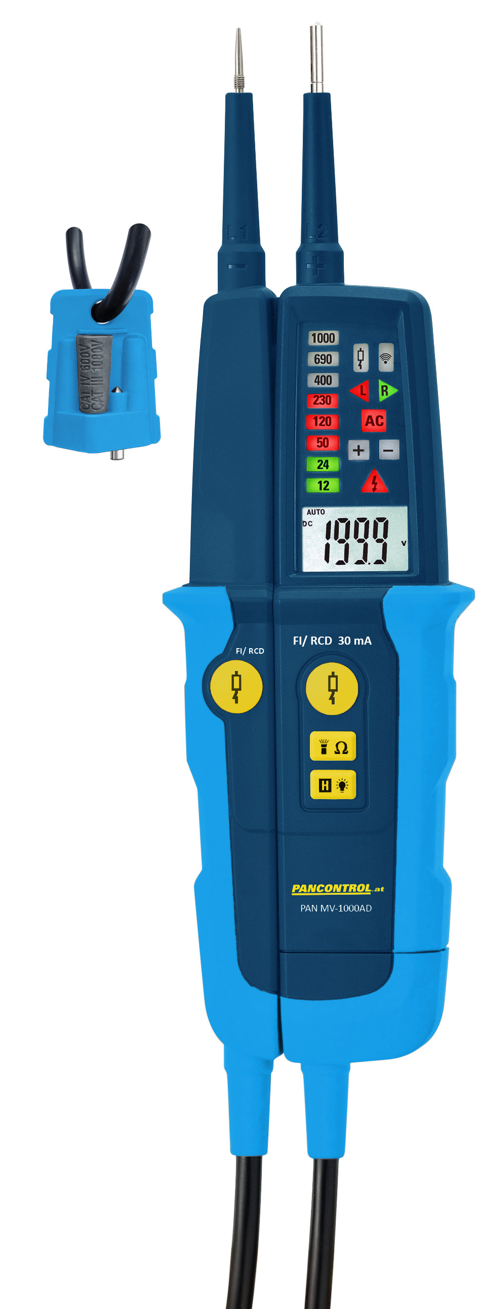 Spannungs-, Durchgangsprüfer LED+LCD-Anzeige 12-1000V AC/DC