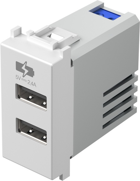 USB 2-fach Ladesteckdose, 5V, 2,4A, 1M, weiß