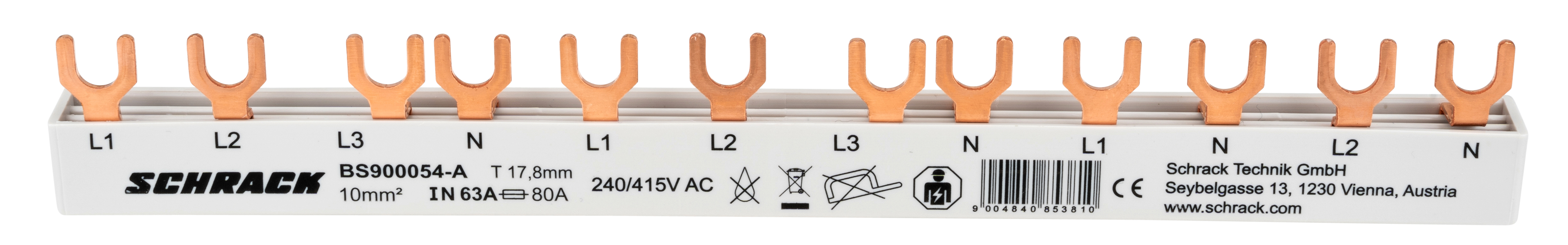 Foto: Verschienung 1xFI 4-polig, 1xLS 3+N, 2xLS 1+N, 12TE, 10mm² (c) Schrack