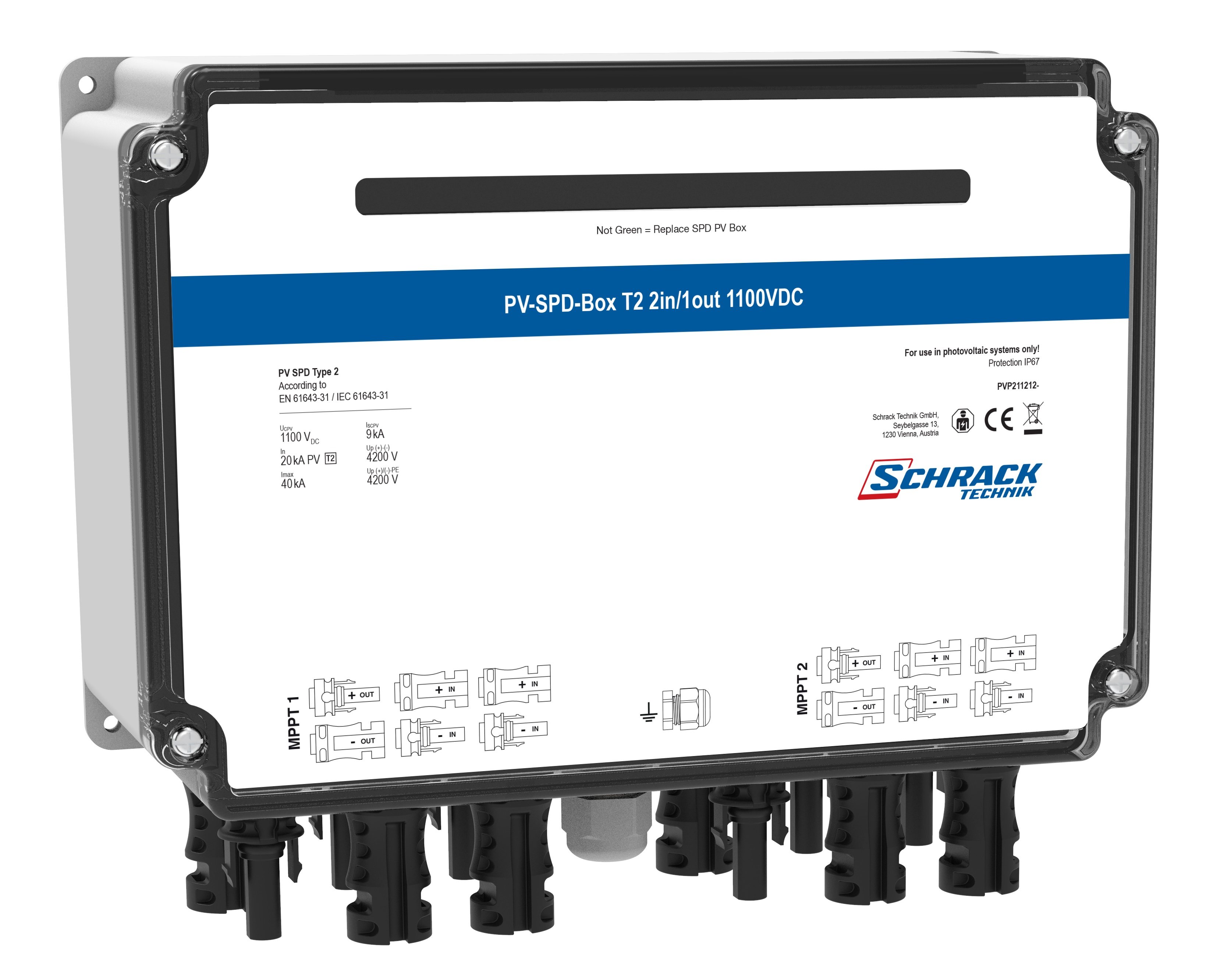 PV-SPD-Box T2, 2xIn/1xOut, 2x MPPT, 1100VDC, MC4 Anschluss