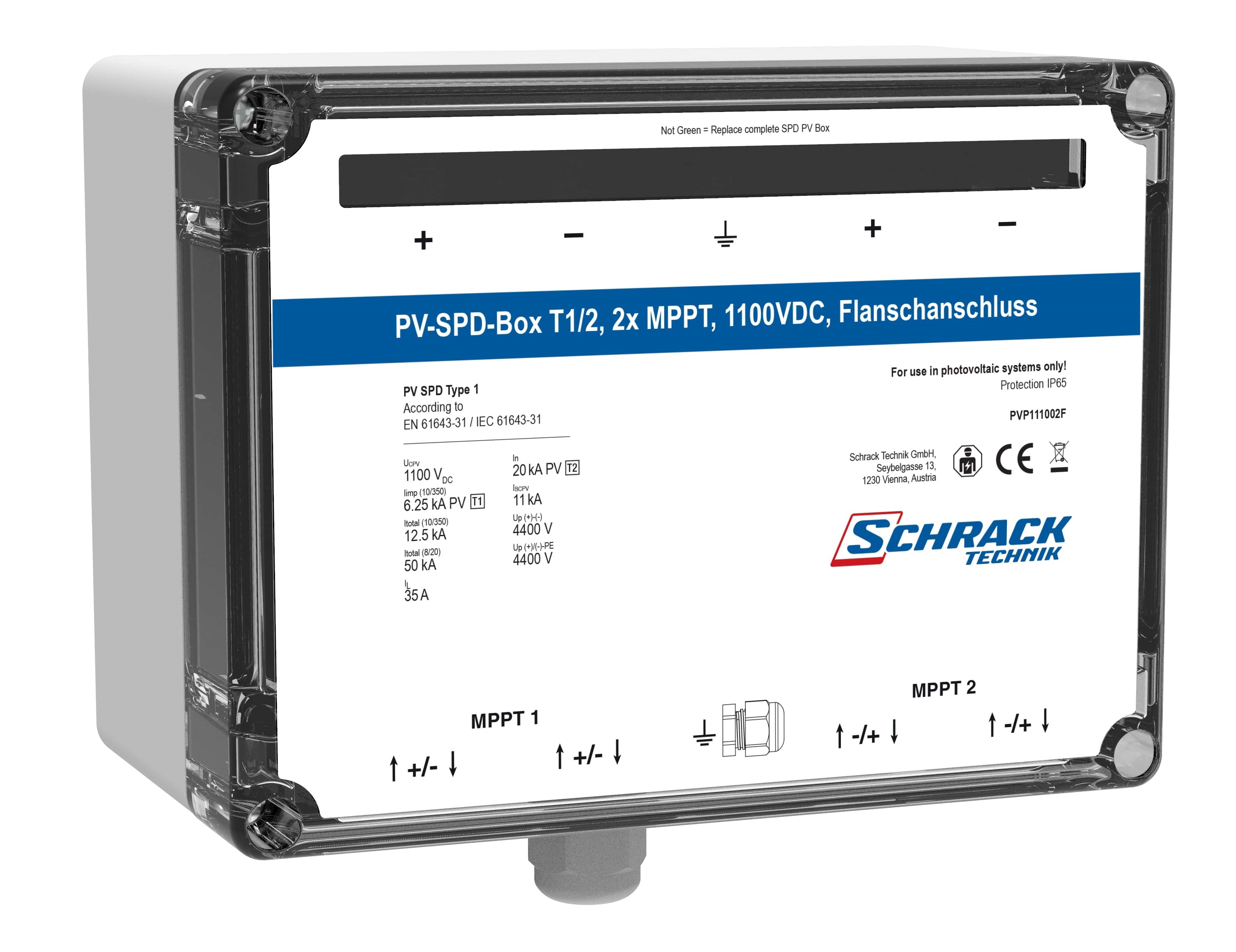PV-SPD-Box T1/2, 2x MPPT, 1100VDC, Flanschanschluss