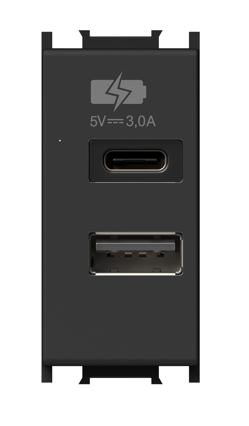 USB 2-fach Ladesteckdose, 5VDC, 3A, 1M, schwarz