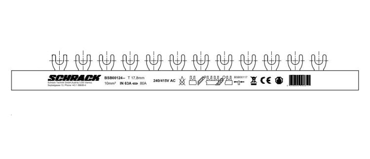 Gabelverschienung 4-polig, L1/N/L2/N/L3/N, 10mm², 1m