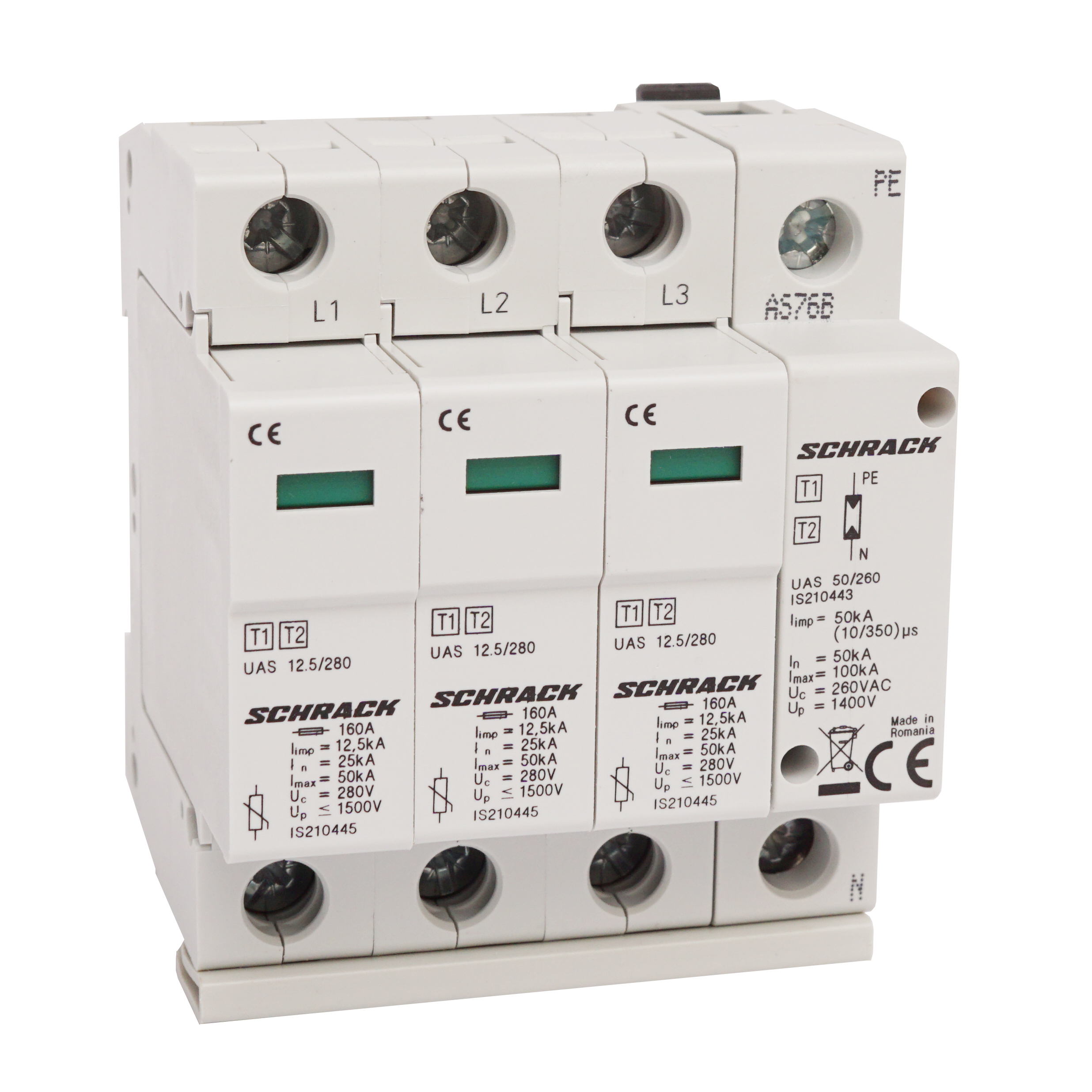 T1+2/BC - Ableiter komplett, 3+1, 12,5kA/280V - Serie UAS