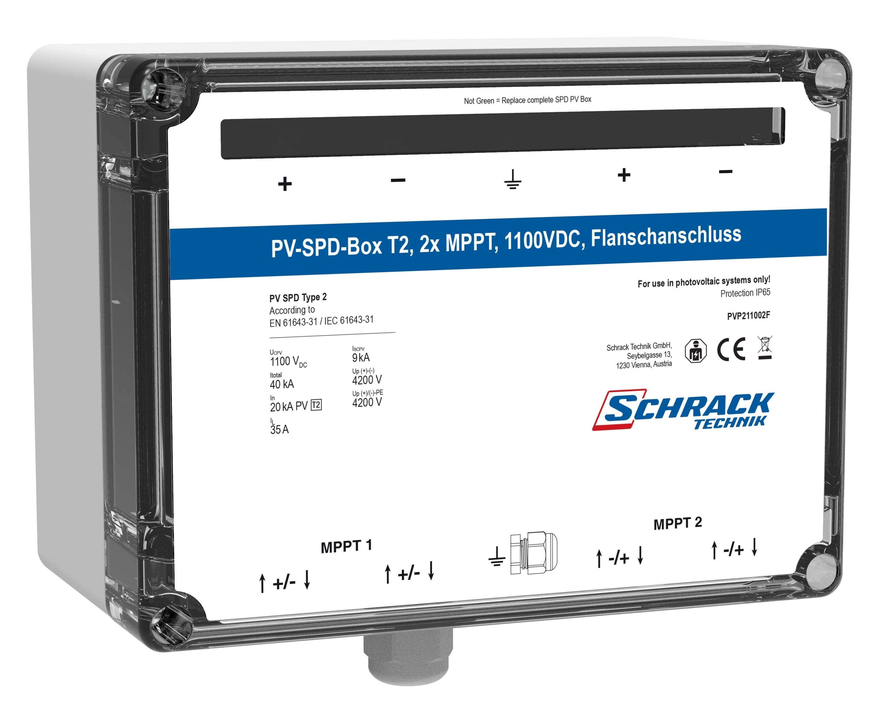 PV-SPD-Box T2, 2x MPPT, 1100VDC, Flanschanschluss