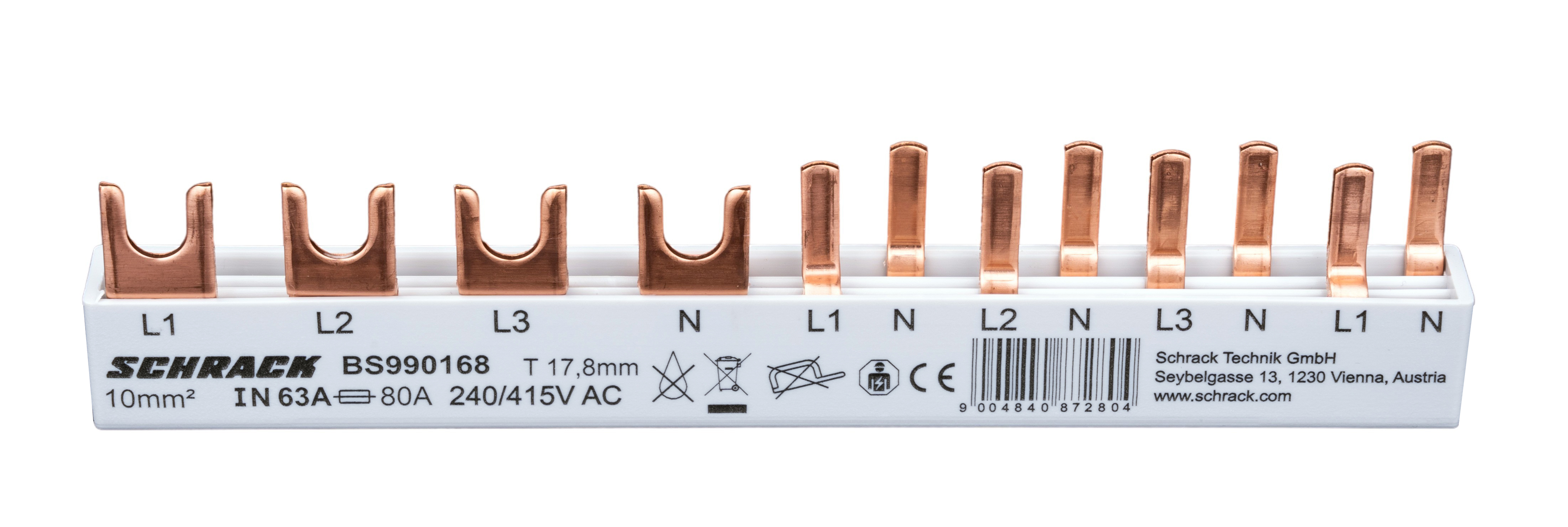 Foto: Verschienung, 1xFI 4-polig, 4xLS 1+N/1 TE, 8TE (c) Schrack