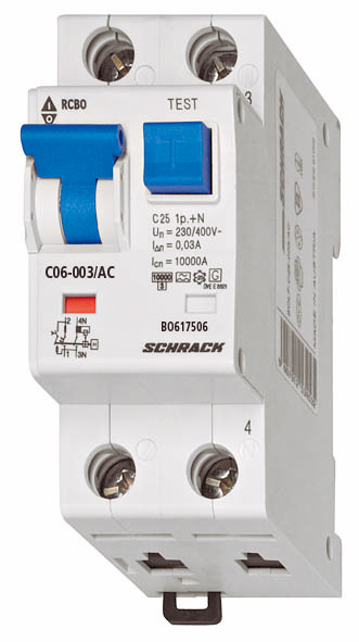 Foto: LS-FI-Schalter, Kennlinie C, 2A, 30mA, 1+N, Typ AC (c) Schrack