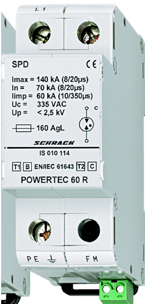 Foto: Blitzstromableiter 60kA,Ableiterklasse T1/2 B/C+Hilfskontakt (c) Schrack