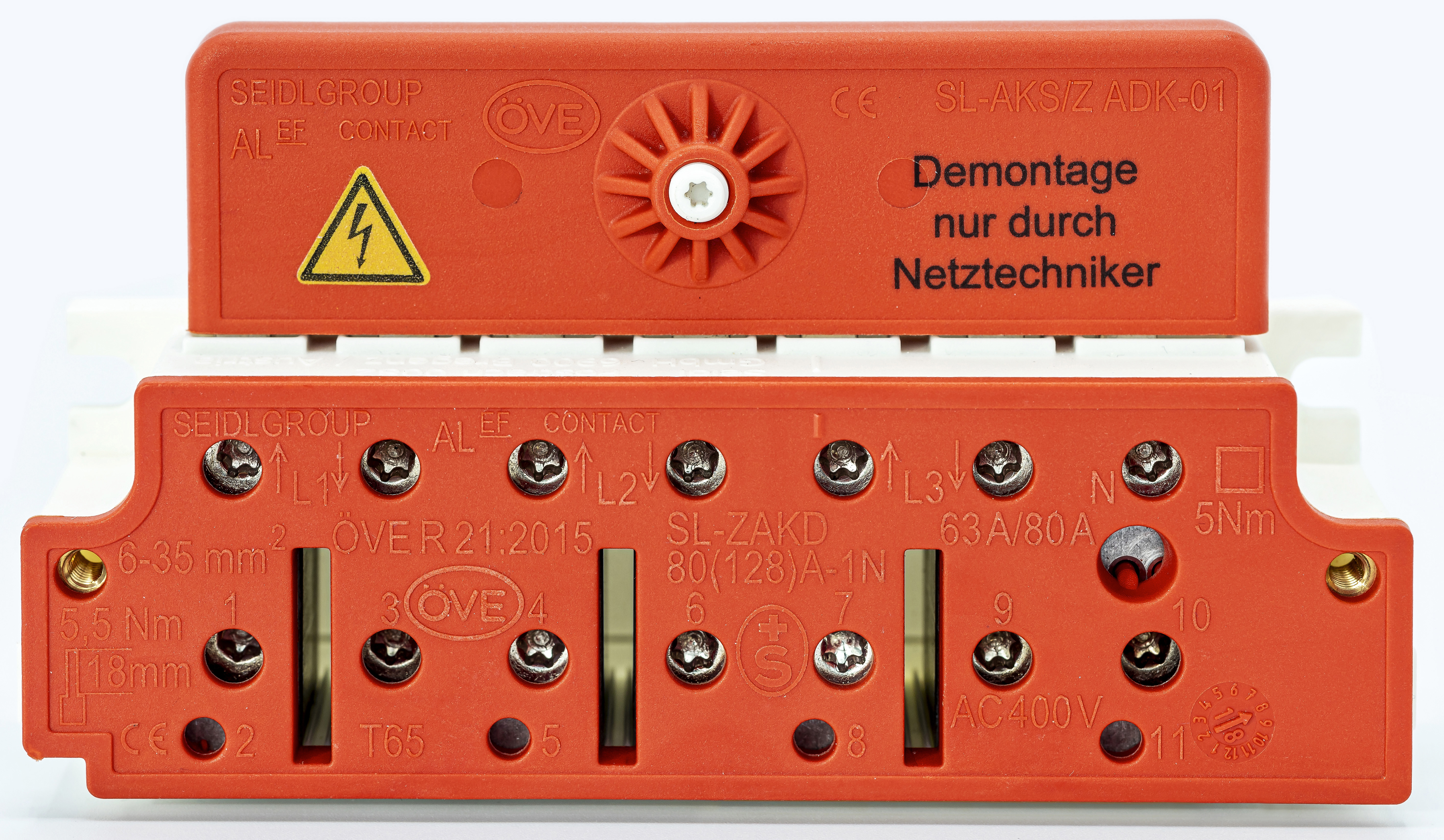 Zählerklemme 80A, 3-polig+1N für KNG, Salzburg AG, Netz Bgld