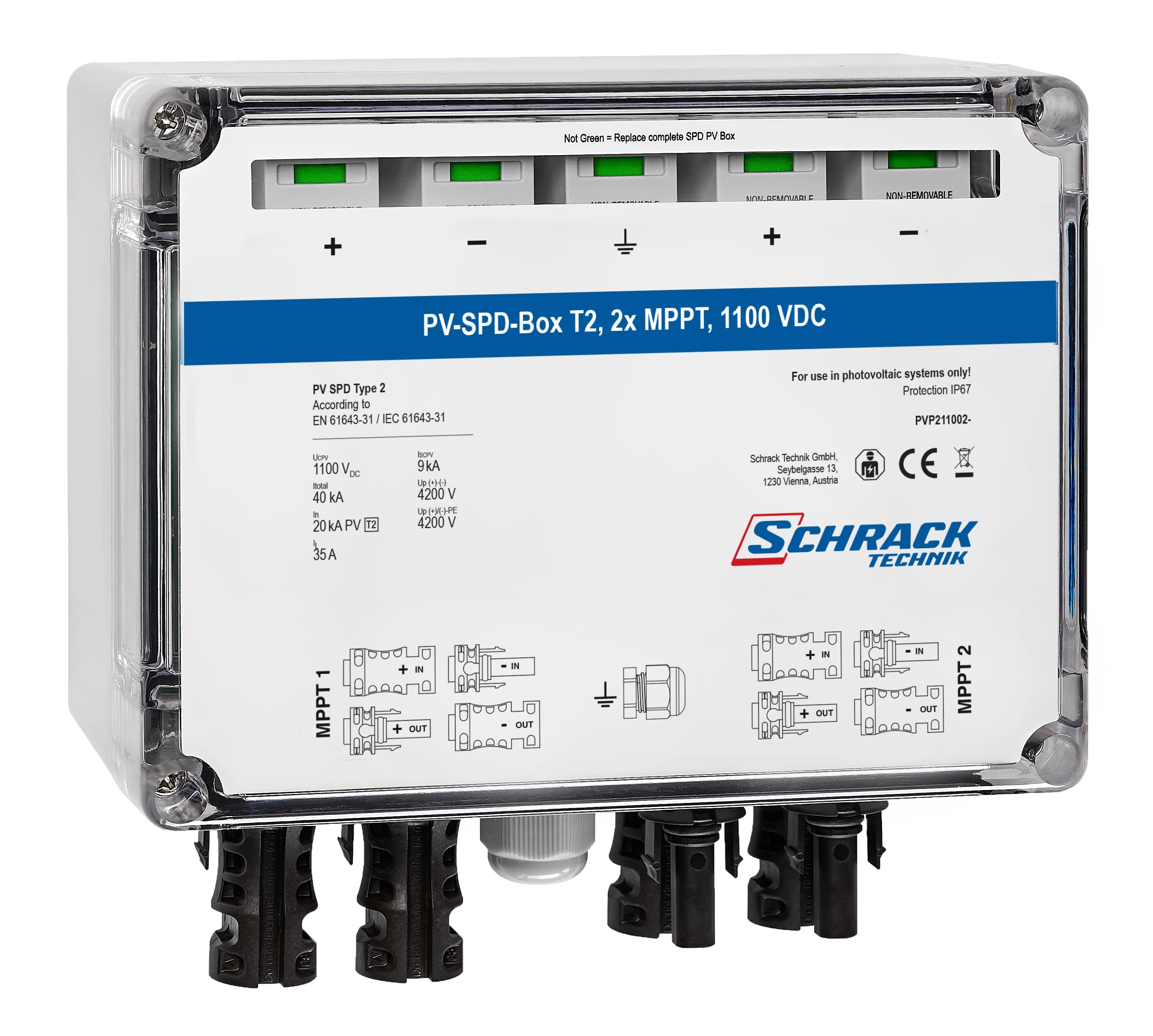 PV-SPD-Box T2, 2x MPPT, 1100VDC, MC4 Anschluss