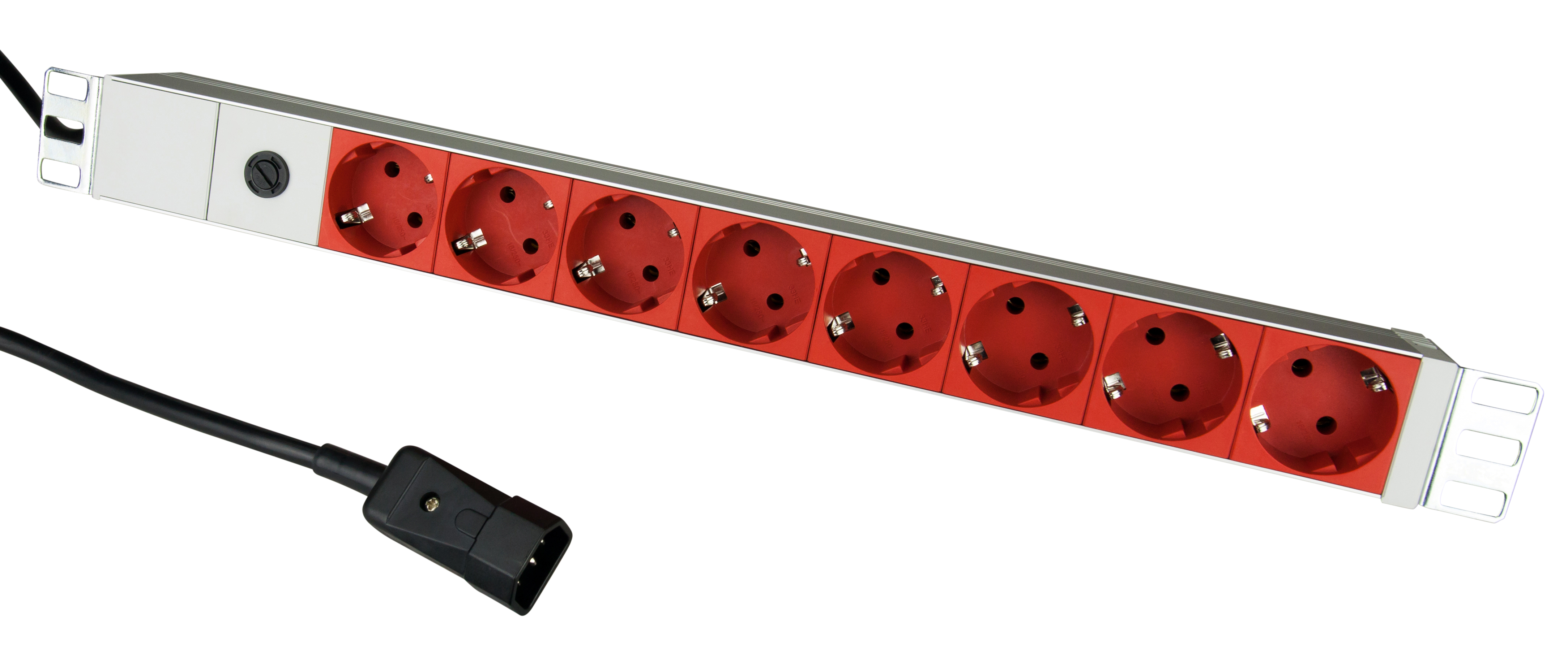 19" Netzleiste für USV, 8xSchuko Rot, 2m-Kabel mit C14