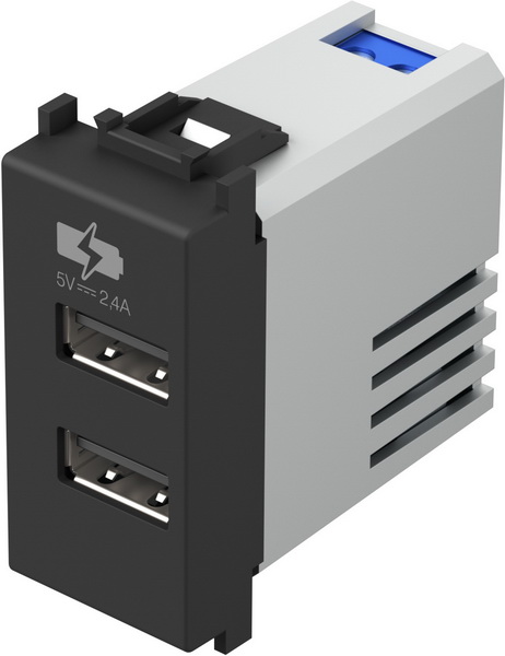 USB 2-fach Ladesteckdose, 5V, 2,4A, 1M, schwarz