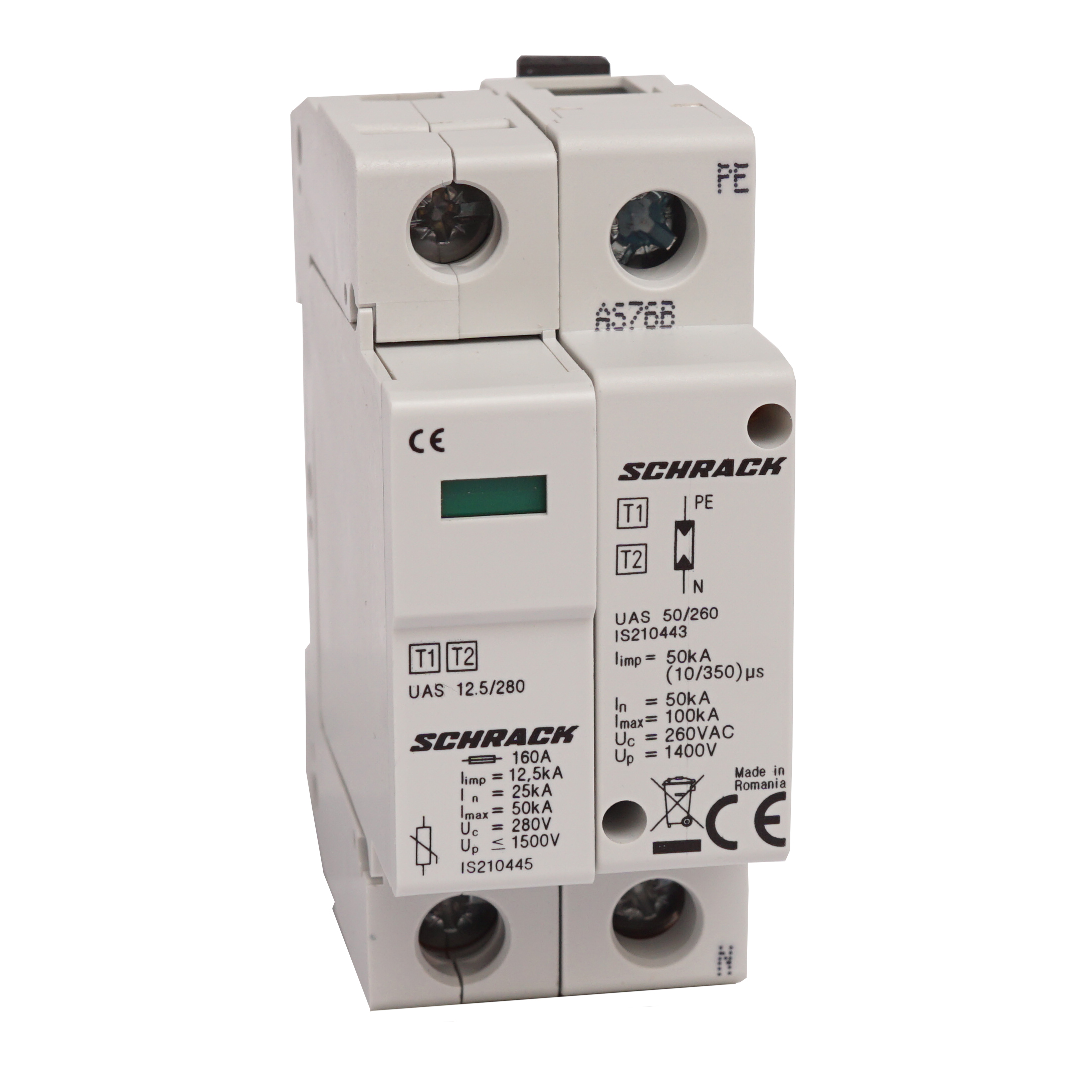 T1+2/BC - Ableiter komplett, 1+1, 12,5kA/280V - Serie UAS