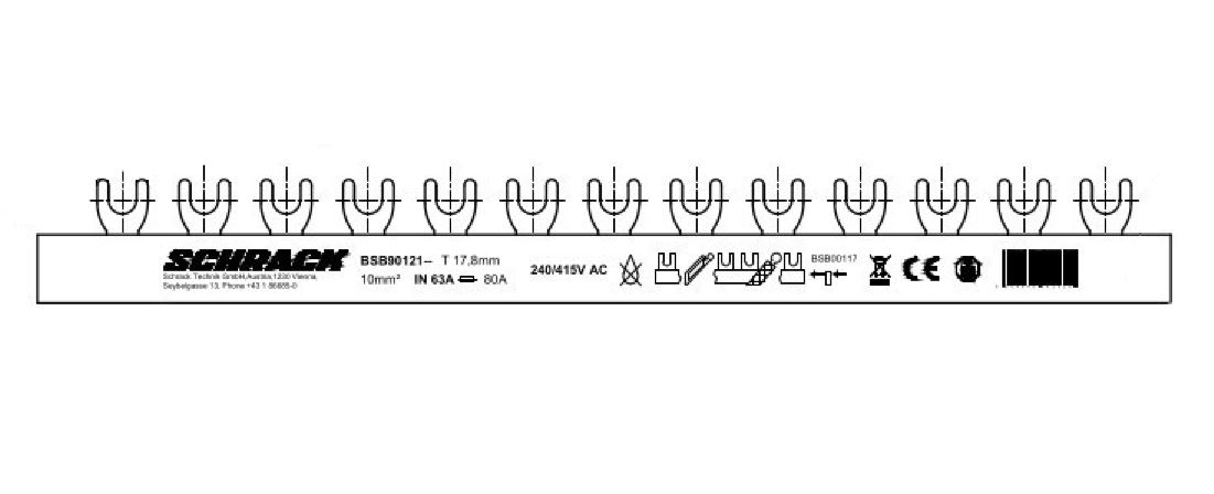 Gabelverschienung 4-polig, 10mm², L1/L2/L3/N, 1m