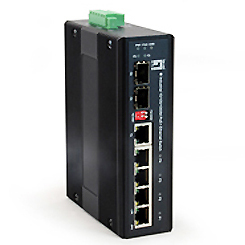 Hutschienen Switch 4xRJ45 (PoE+) + 1RJ45 + 1xSFP, 126W