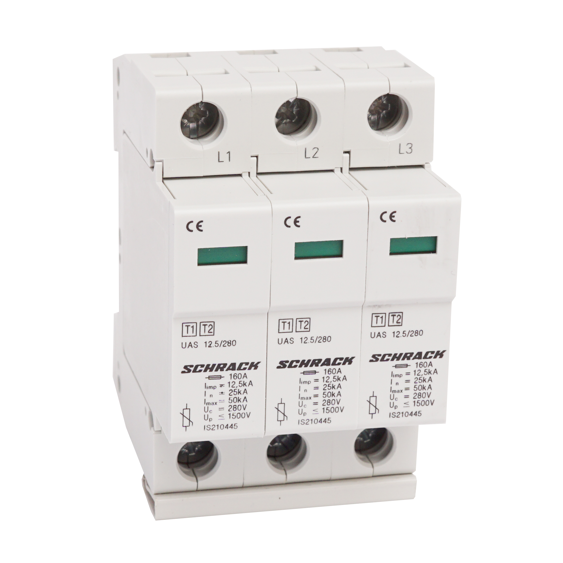 T1+2/BC - Ableiter komplett, 3p, 12,5kA/280V - Serie UAS