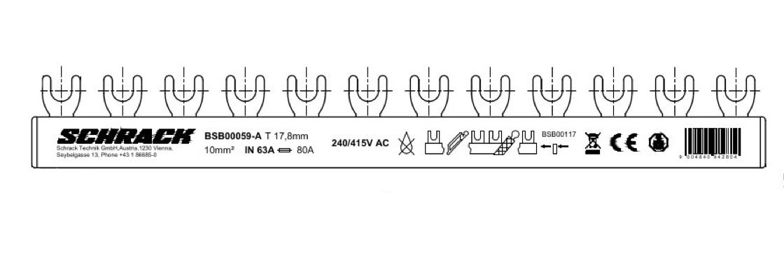 Verschienung 1xFI 4-polig, ÜA 4-polig, 1xLS 3+N, 12TE, 10mm²