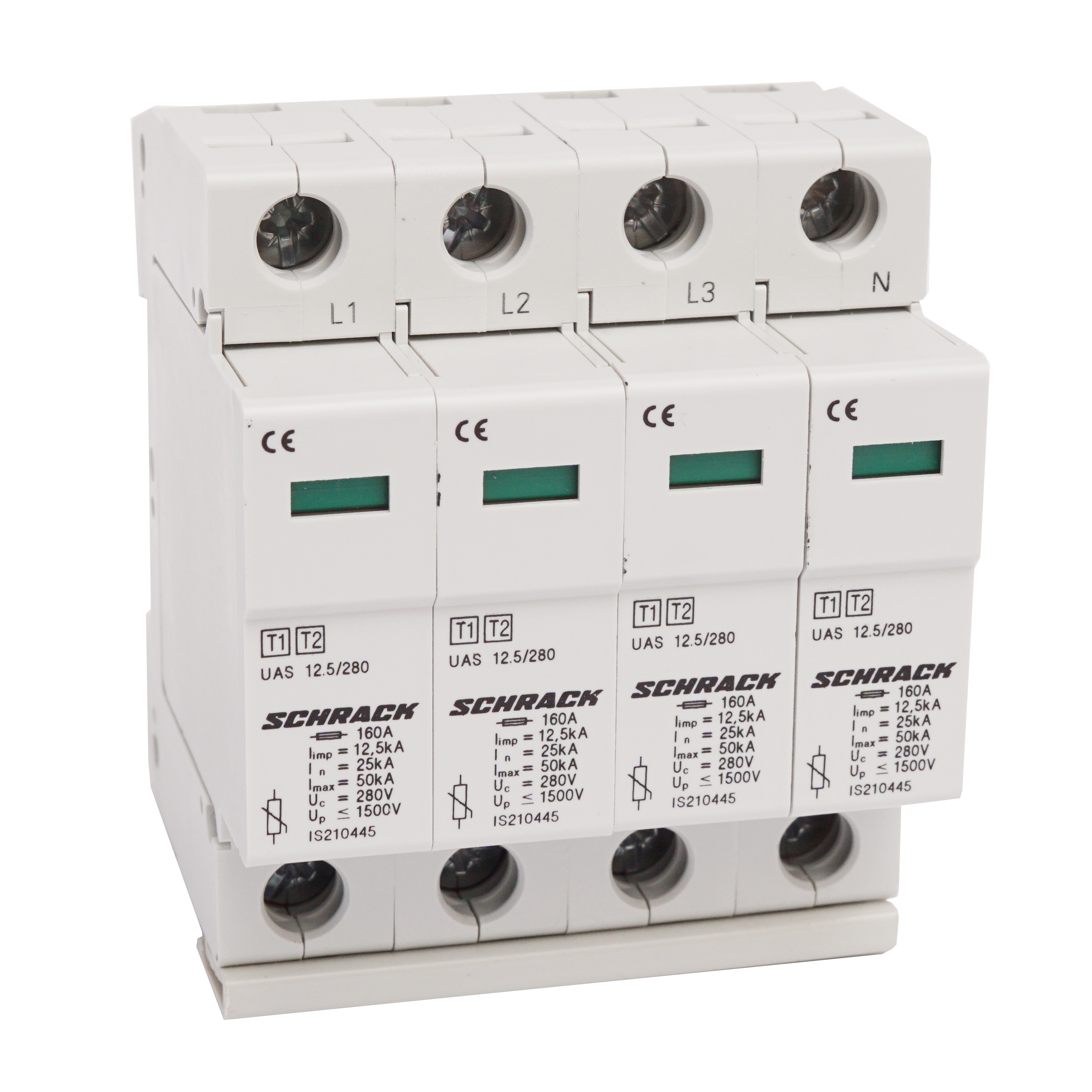 T1+2/BC - Ableiter komplett, 4p, 12,5kA/280V - Serie UAS