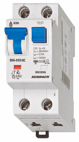 LS-FI-Schalter, Kennlinie B, 6A, 30mA, 1+N, Typ AC