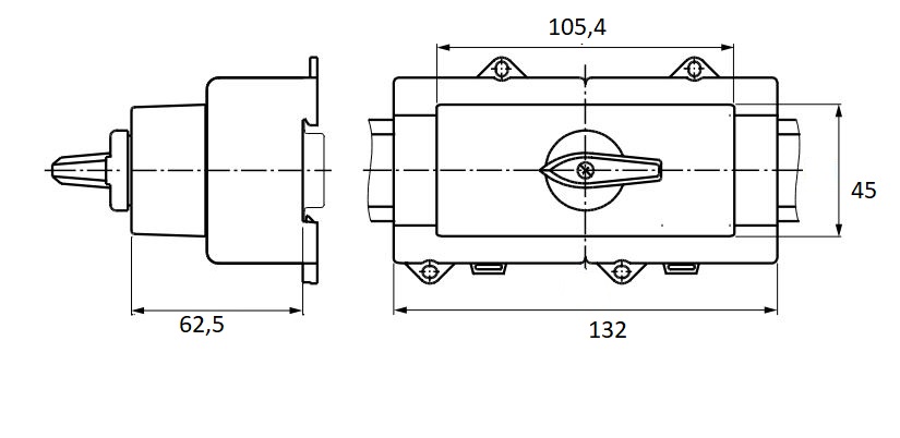 Umschalter Netz-0-Notstrom, Reiheneinbau, 4-polig, 63A