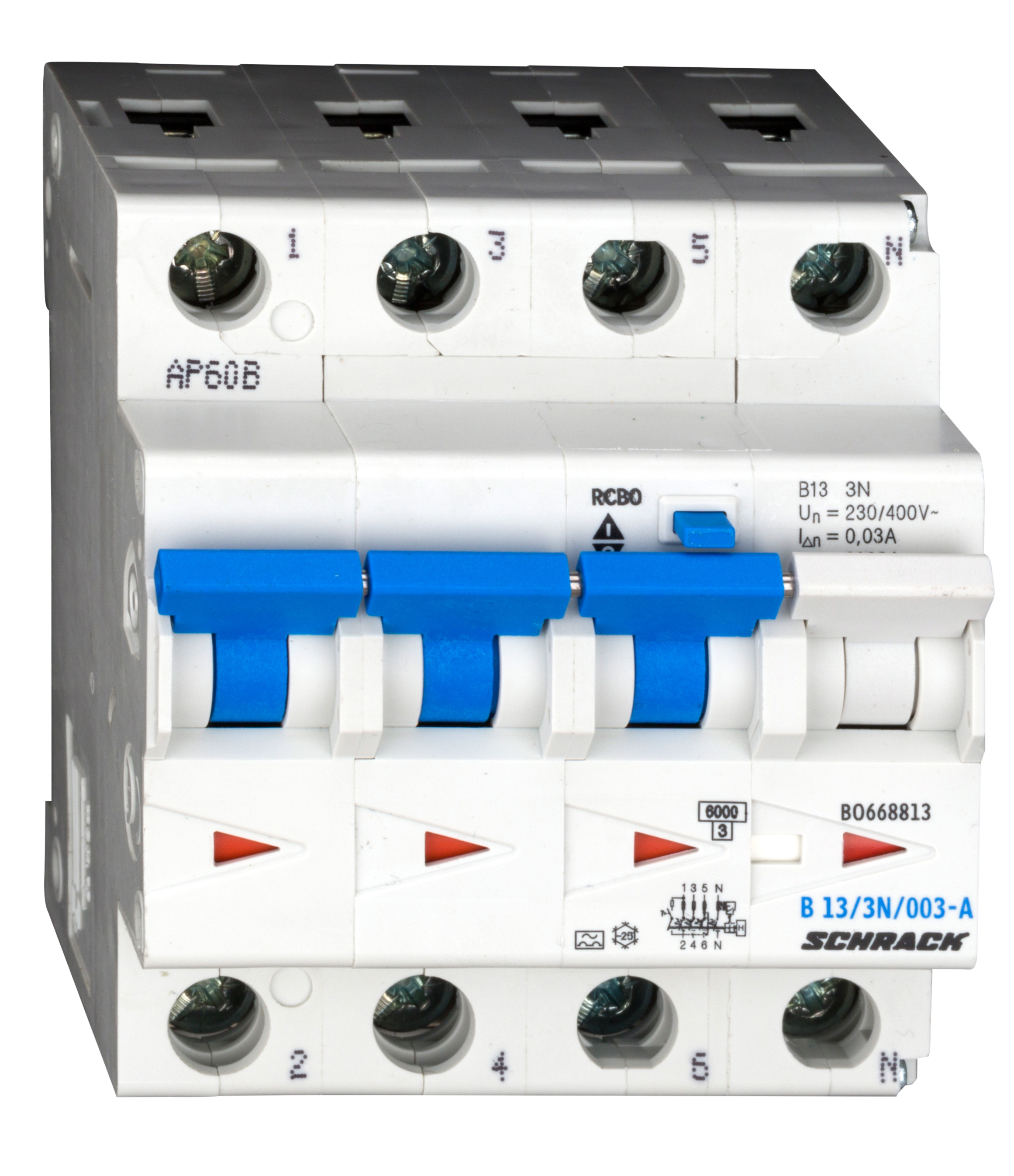 LS-FI-Schalter, Kennlinie B, 13A, 30mA, 3+N, Typ A, 6kA