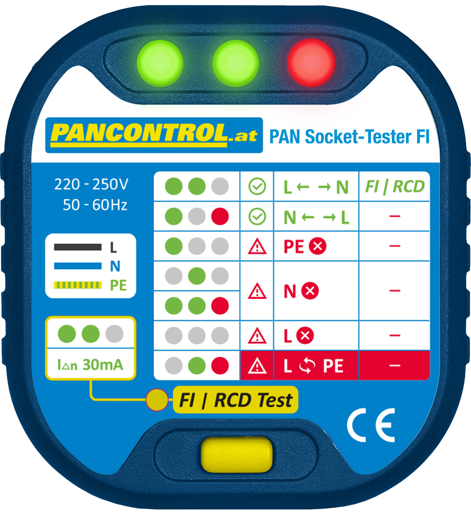 Steckdosen-Prüfer + 30mA FI-Tester