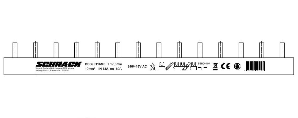 Stiftverschienung 3-polig, 10mm², 1m