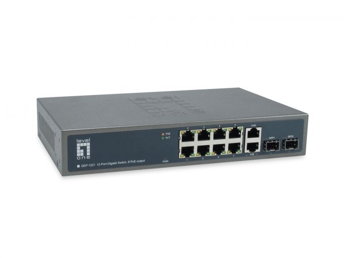 Switch 8xRJ45 10/100/1000 (PoE+) + 2xSFP 1000, 19", 150W